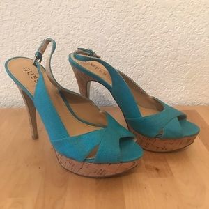 Turquoise Guess platform heels